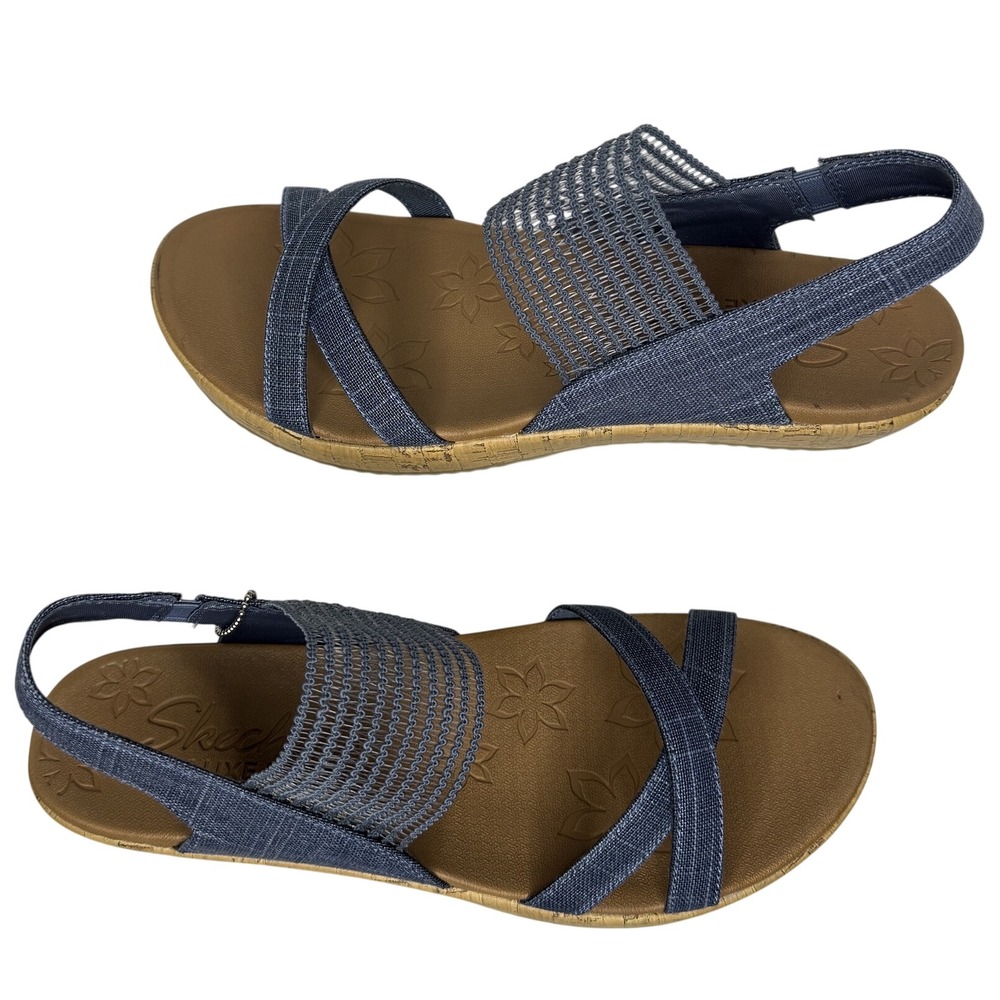 Skechers Brie Dawdle Sandals Womens 9 Navy Textile Wedge Comfort Slingback 32829 - Picture 2 of 12